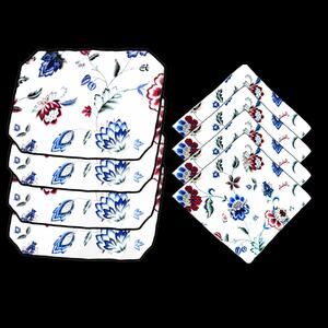 Vintage Set Beige Blue Floral Design 4 Placemat & 4 Napkin